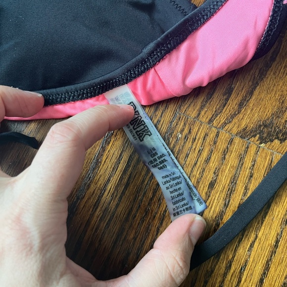 Victoria Secret PINK  Bikini Top Swimsuit Adjustable Halter Neck black Sz L - Picture 2 of 7